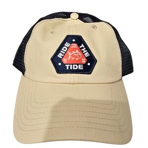 Southern‎ Tide Trucker Hat OS Tan Navy Blue Ride The Tide Patch Snapback Cap